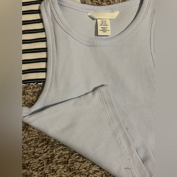 2 in 1. Tank crop tops. Black & white stripper + solid sky blue. 🩵🤍🖤 - Picture 5 of 9